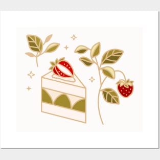 Strawberry and green tea matcha cake Posters and Art